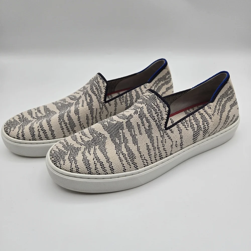 Rothy's The Sneaker Maritime Tiger Slip On Shoes Gray Stripe Women's Size 8.5